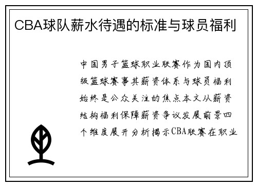 CBA球队薪水待遇的标准与球员福利